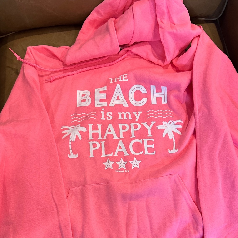Pink Hoodie with Beach Print